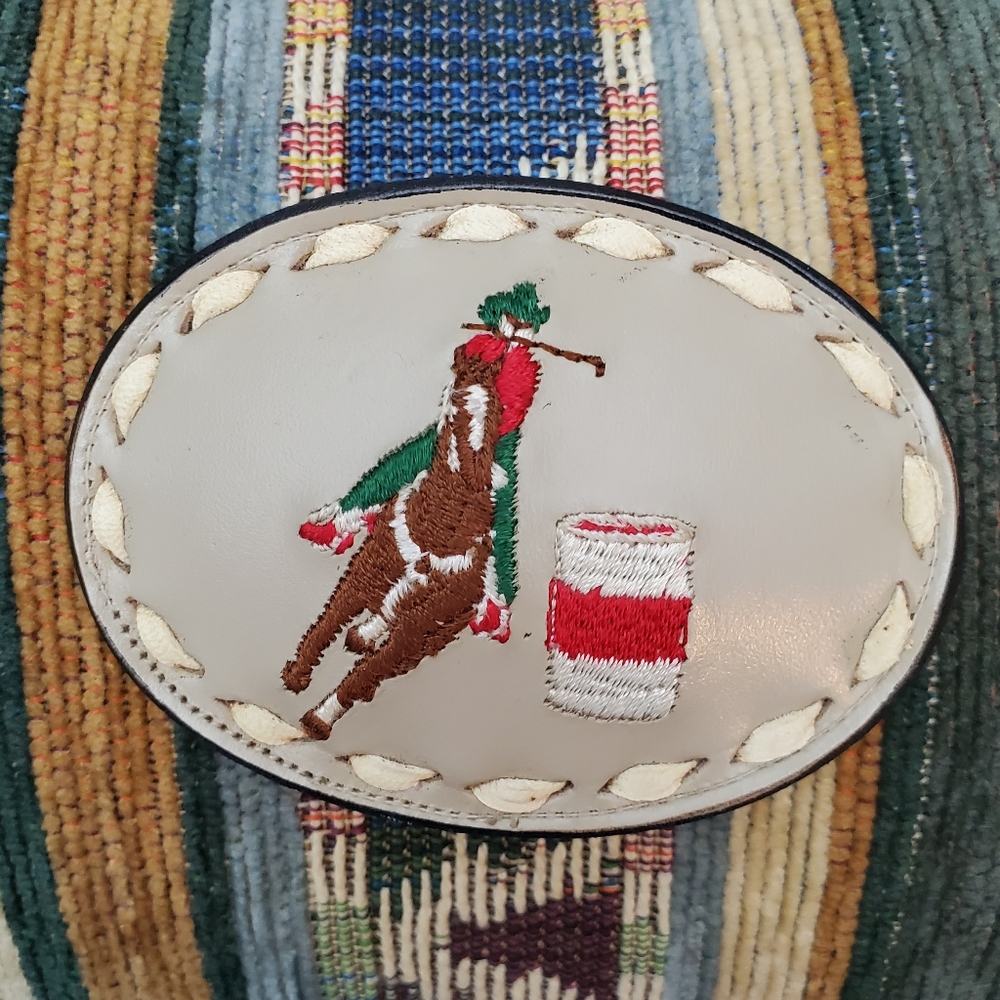 Tony Lama Leather Buckle Cowboy Barrel Racing Rodeo Tan Brown Red White